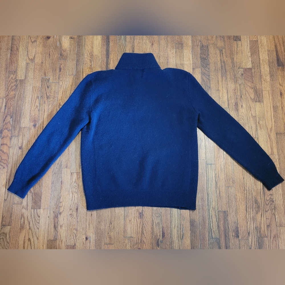 POLO RALPH LAUREN Navy Blue 100% Italian Lambs Wool Quarter Zip Sweater M - Picture 4 of 4